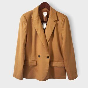 Factory Drapey Twill Double-Breasted Blazer Warm Brandy Sz 6